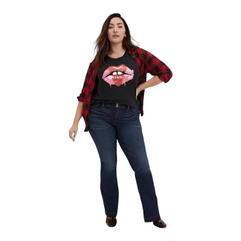 Torrid Red BlackāBuffalo Plaid Relaxed Fit Brushed Rayon Button-Up Shirt 0āLarge